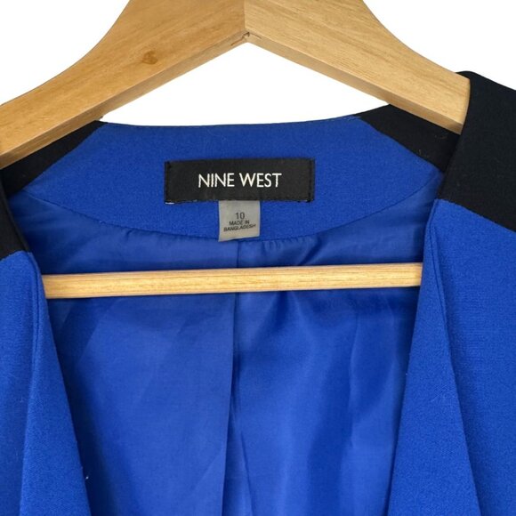 Nine West Royal Blue Open Front Blazer with Black Trim and Pockets - Picture 3 of 4